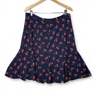 NWT Allover Cherry Print Talbots Flare Skirt Plus Size 16, Red Cherries, Navy